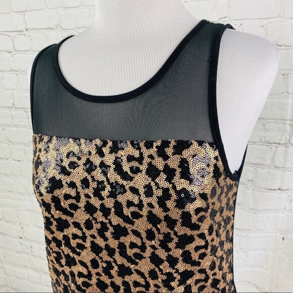 Sequins Mini Dress Metal Gold Black Tiger Print - Picture 2 of 9